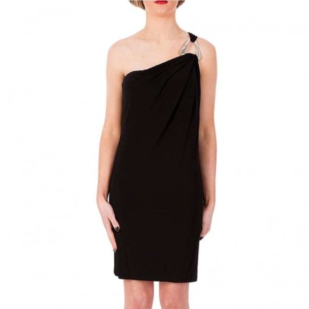 Michael Kors Black One Shoulder Jersey Dress, Size 2X